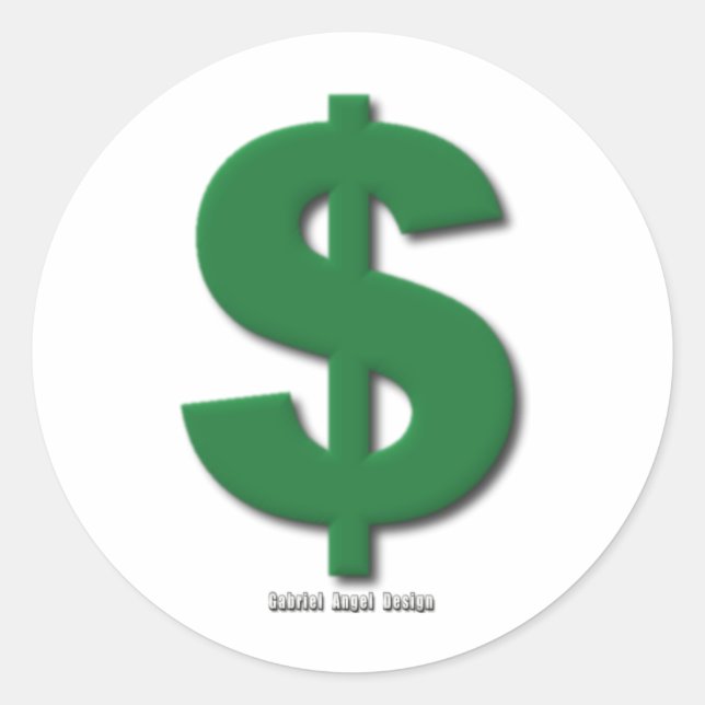 Green Dollar Sign with Beveled Style Classic Round Sticker (Front)