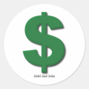 Green Dollar Sign with Beveled Style Classic Round Sticker