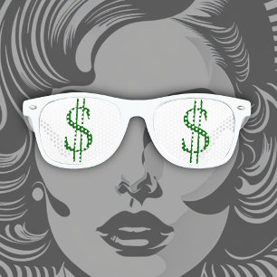Green Dollar Signs in Your Eyes Retro Sunglasses