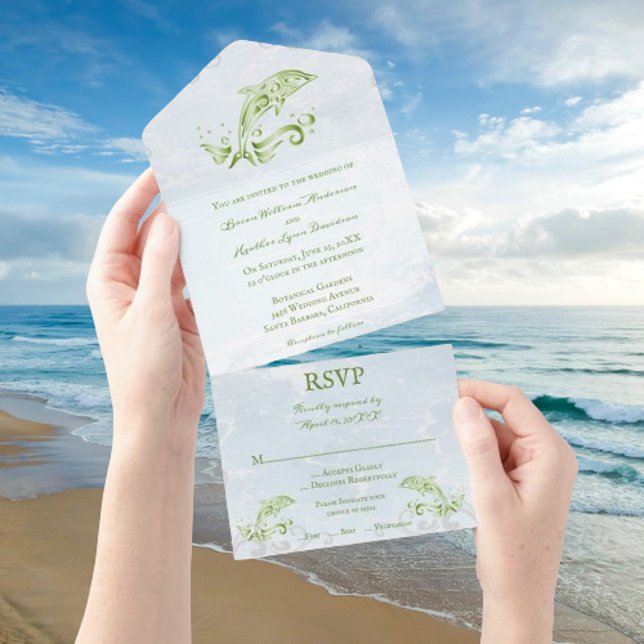 Green Dolphin All in One Wedding Invite (Green Dolphin All in One Wedding Invite)