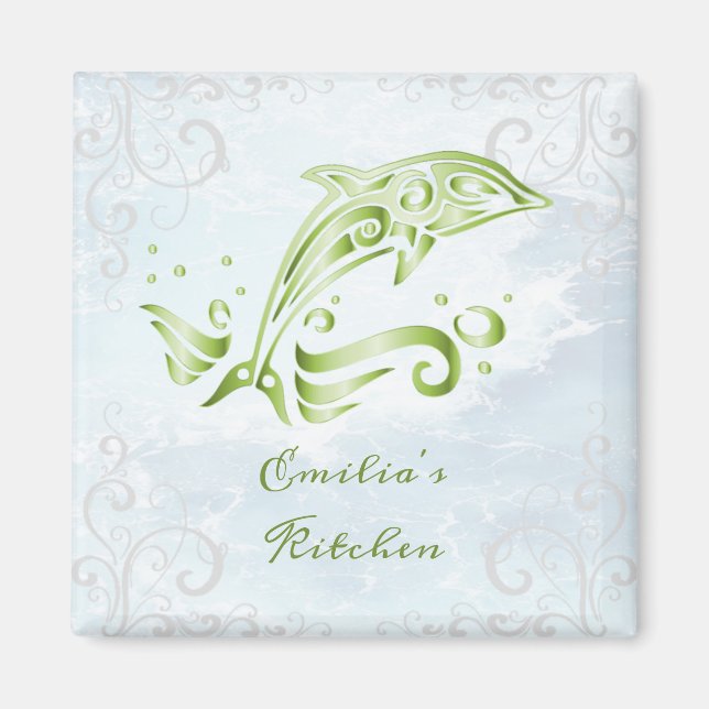 Green Dolphin Personalised Magnet (Front)