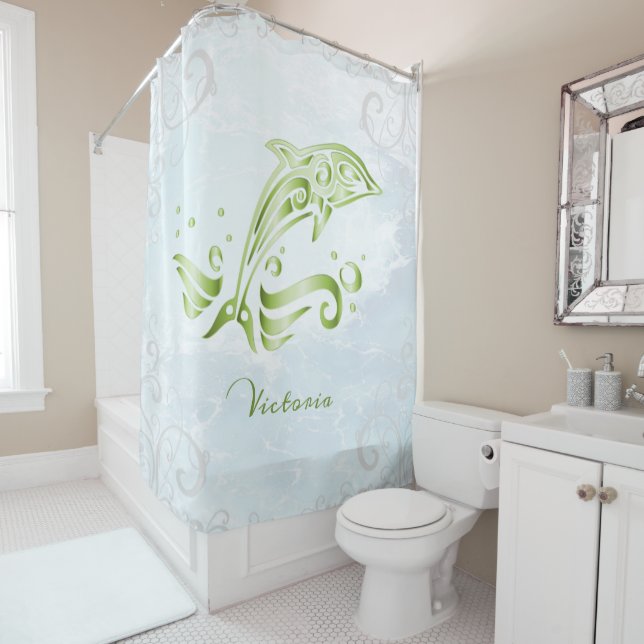Green Dolphin Personalised Shower Curtain (In Situ)