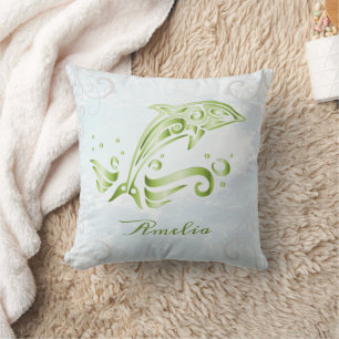 Green Dolphin Personalised Throw Pillow