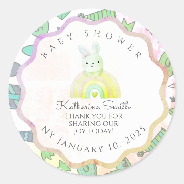 GREEN donuts pastel babyshower BUNNY  Classic Round Sticker (Front)