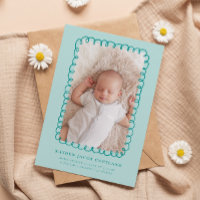 Green Doodle Frame Birth Announcement Photo