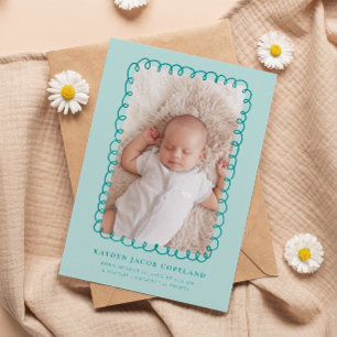 Green Doodle Frame Birth Announcement Photo