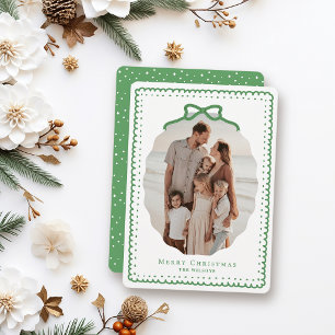 Green Doodle Frames & Bow Photo Christmas Holiday Card