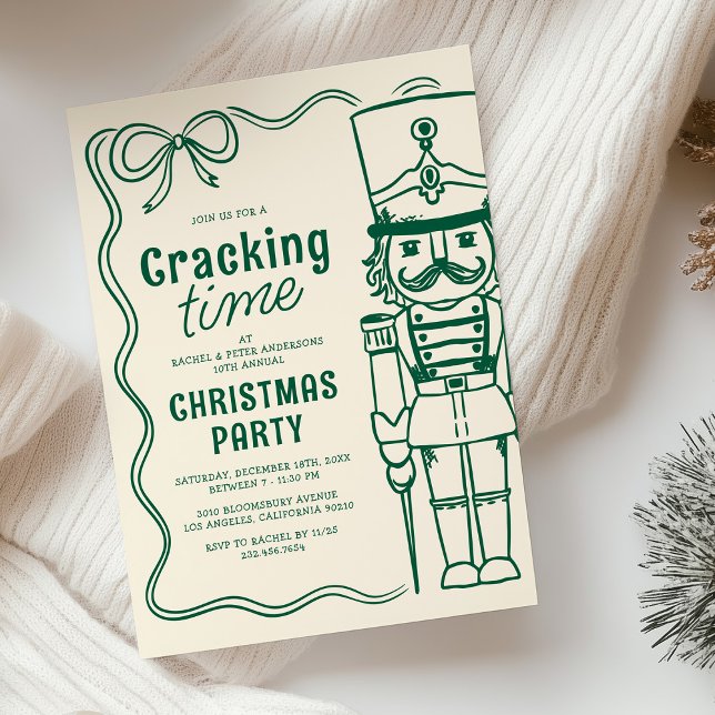 Green Doodle Nutcracker Christmas Holiday Party Invitation (Creator Uploaded)