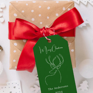 Green doodle reindeer modern Christmas Gift Tags