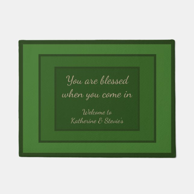 Green Door Mat, Customisable Bible verse Christian Doormat (Front)