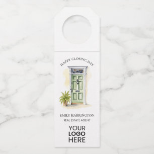 Green Door Watercolor Closing Real Estate Agent Bottle Tag