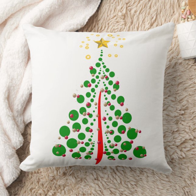 Green Dot Christmas Tree with Gold Star Cushion (Blanket)