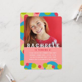 Green Dots Bubbles Kid Photo Girl's Birthday Party Invitation