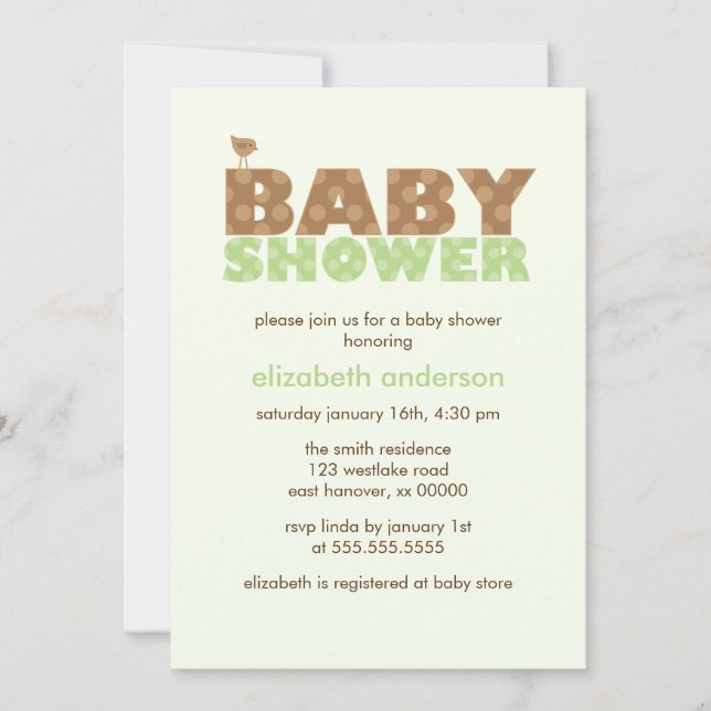 Green Dots Neutral Baby Shower Invitation (Front)
