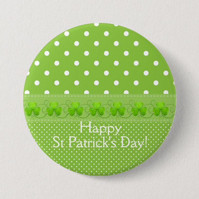 Green, Dots & Shamrocks 7.5 Cm Round Badge (Front)