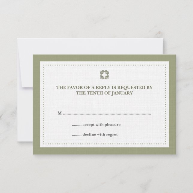 Green dotted border wedding rsvp response (Front)