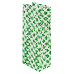 Green dotted stars on white wine gift bag