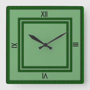 Green Double Frame 4 Black Numerals Square Wall Clock