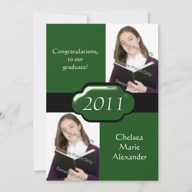 Green Double Photo Graduation Party Invitation (Front)
