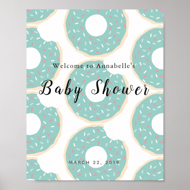 Green Doughnut Baby Shower Welcome Sign (Front)