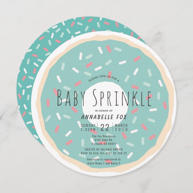 Green Doughnut Baby Sprinkle Shower Circle Invitation (Front/Back)