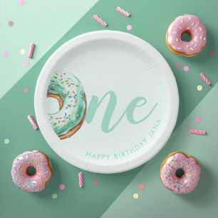  Green Doughnut Birthday Paper Plate