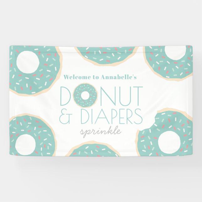 Green Doughnut & Diapers Sprinkle Baby Shower Banner (Horizontal)