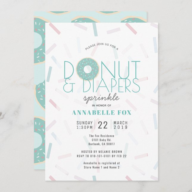 Green Doughnut & Diapers Sprinkle Baby Shower Invitation (Front/Back)