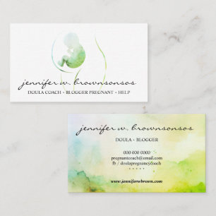 Green Doula Watercolor Pregnant Baby Newborn Business Card