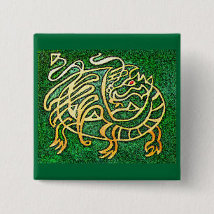 Green dragon 15 cm square badge