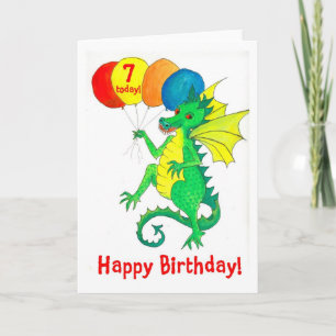 Green Dragon 7th Birthday Card