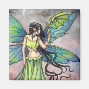 Green Dragon and Fairy Fantasy Art Magnet