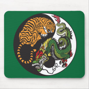 green dragon and tiger yin yang symbol mouse pad