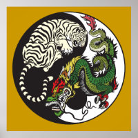 green dragon and white tiger yin yang symbol