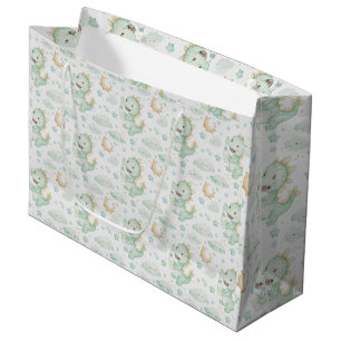 Green Dragon Baby Pastel Watercolor Pattern Large Gift Bag