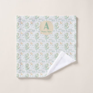 Green Dragon Baby Watercolor Personalised Name  Wash Cloth