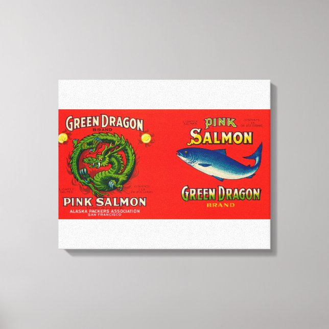 Green Dragon Brand Salmon Label Canvas Print (Front)