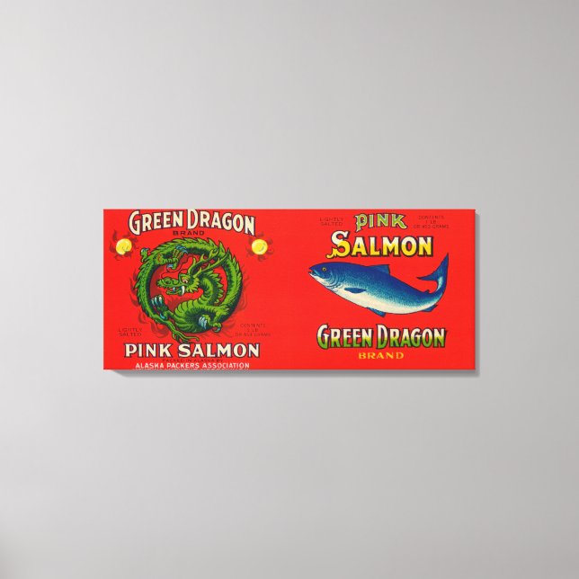 Green Dragon Brand Salmon Label Canvas Print (Front)