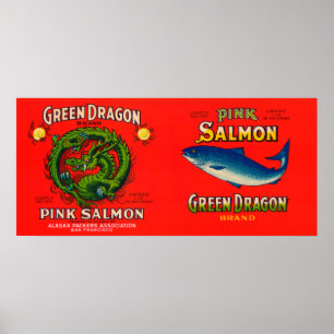 Green Dragon Brand Salmon Label Poster