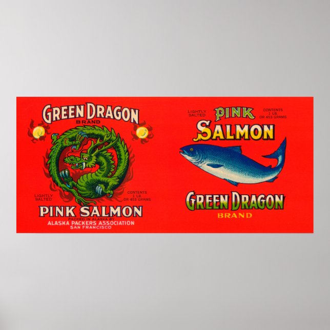 Green Dragon Brand Salmon Label Poster (Front)