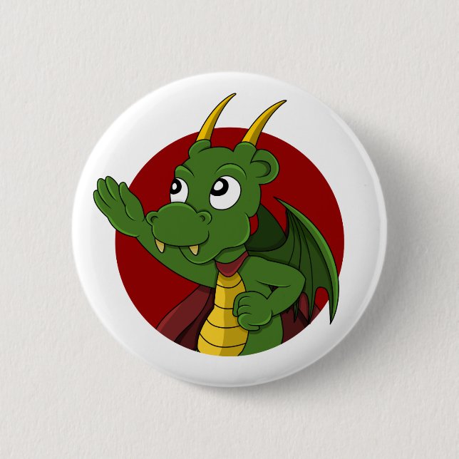 Green dragon  cartoon  6 cm round badge (Front)