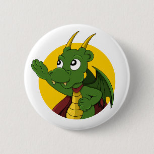 Green dragon cartoon 6 cm round badge