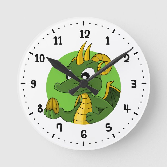 Green dragon cartoon round clock (Front)