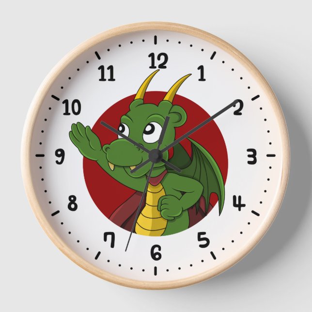 Green dragon cartoon round clock (Front)