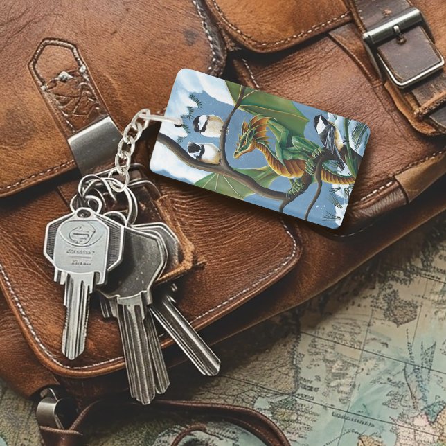 Green Dragon Chickadees Winter QR code Key Ring (Creator Uploaded)
