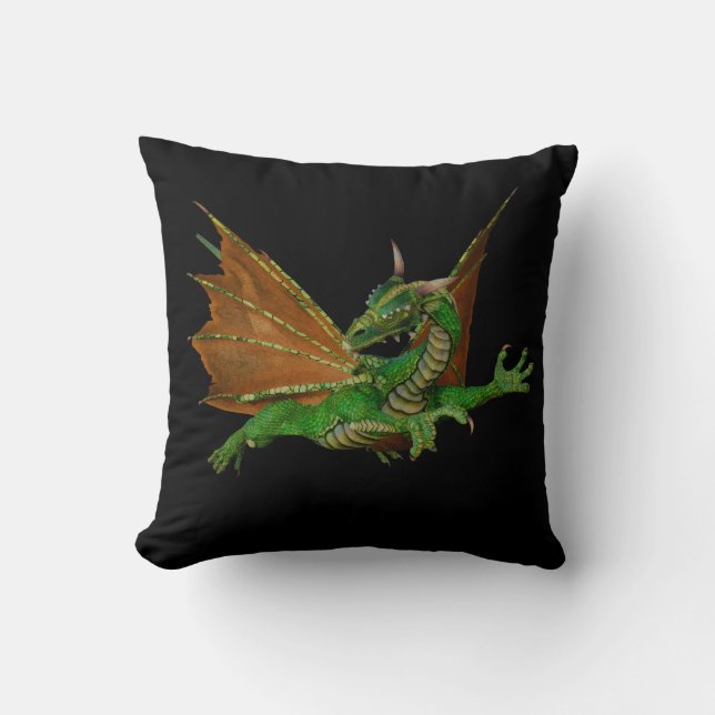 Green Dragon Fantasy Artwork Cushion (Front)