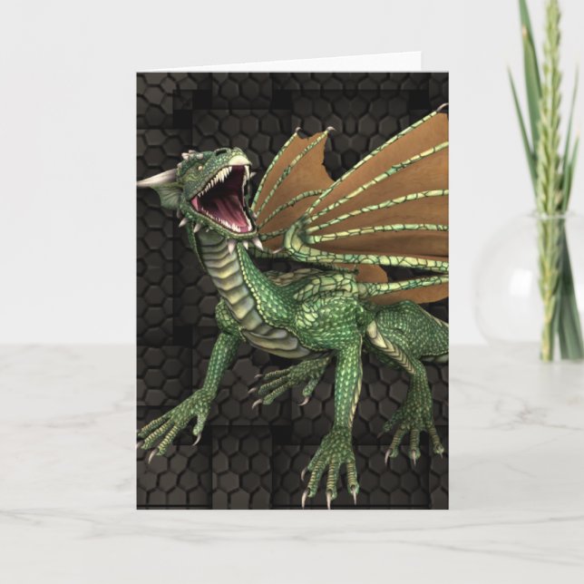 Green Dragon Fantasy Blank Greeting Card (Front)