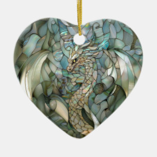 Green Dragon Faux Stained Glass Ceramic Tree Decoration