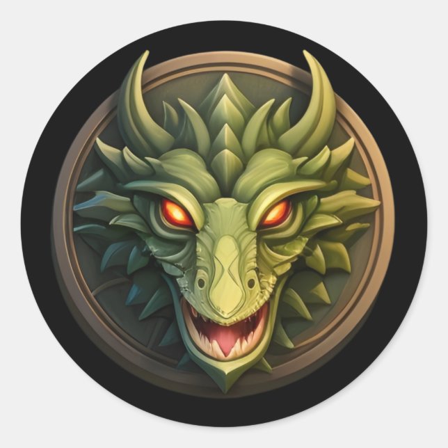 Green Dragon Head Classic Round Sticker (Front)