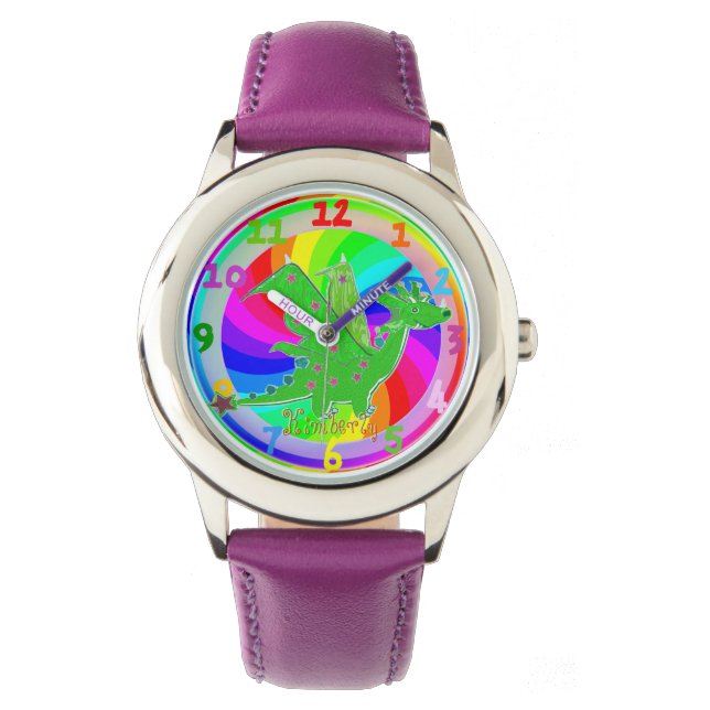Green Dragon Kids Watch customisable Name Kimberly (Front)